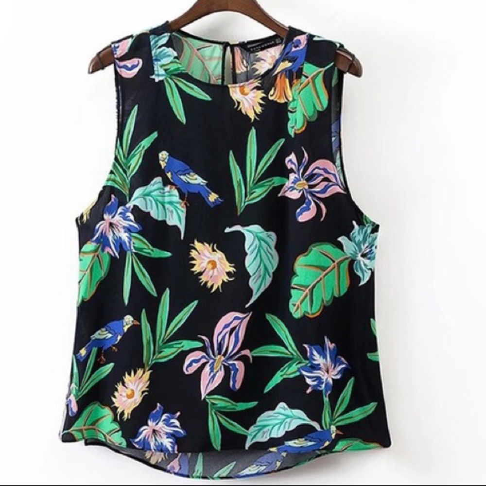 Zara leafy sleeveless blouse